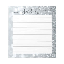 Silver Glitter Lined Personalized ノートパッド