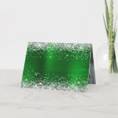 Silver Glitter Metallic Green Family Photo カード (裏面)