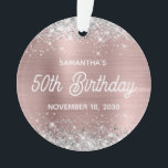 Silver Glitter Misty Rose Foil 50th Birthday オーナメント<br><div class="desc">Create your own 50th birthday acrylic circle ornament for her. Customize the block text and/or calligraphy font style. Change the text for any special or milestone birthday. The digital art background features a faux silver glitter and misty rose greyish pink ombre foil. On the backside, you can add a family...</div>