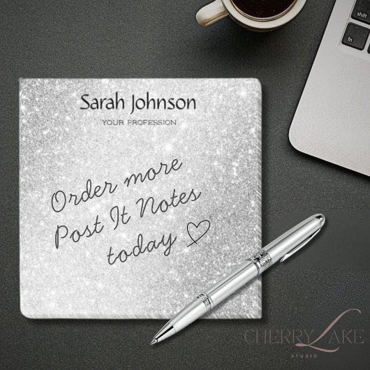 Silver Glitter Monogram Personalized Name  ポストイット