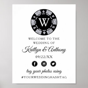 Silver Glitter Monogram Poker Chip Casino Wedding ポスター