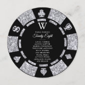 Silver Glitter Monogram Poker Chip Casino Wedding 招待状 (正面)