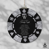 Silver Glitter Monogram Poker Chip Casino Wedding 招待状