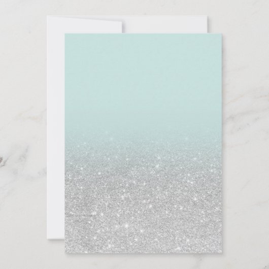 Silver glitter ombre sage green script wedding 招待状 (裏面)