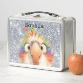 Silver Glitter Parrot Child's Lunch Box メタルランチボックス (インサイチュ)