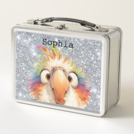 Silver Glitter Parrot Child's Lunch Box メタルランチボックス