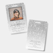 Silver Glitter Photo Makeup Hair Salon バッジ (Front & Back)