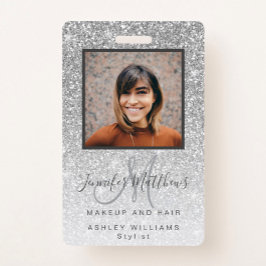 Silver Glitter Photo Makeup Hair Salon バッジ