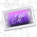 Silver Glitter Pink Indigo Gradient Fancy Monogram 名刺入れ<br><div class="desc">Create your own faux sparkly silver glitter and bright pink to dark indigo purple gradient business card holder. The front features a black and white fancy calligraphy script monogram. You can customize font color and style. A girly design for her. All of the sparkle and shine is created with printed...</div>