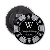 Silver Glitter Poker Chip Casino Wedding Favor 栓抜き (正面)