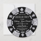 Silver Glitter Poker Chip Las Vegas Bachelor Party 招待状 (正面)