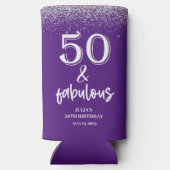 Silver Glitter Purple 50th Birthday Party  スリム缶クーラー (裏面)