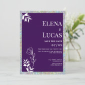 Silver glitter purple white sketch floral wedding  招待状 (スタンド正面)