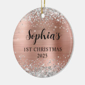 Silver Glitter Rose Gold Foil 1st Christmas Photo セラミックオーナメント (左)