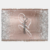 Silver Glitter Rose Gold Foil Fancy Monogram スローブランケット (正面)