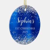Silver Glitter Royal Blue Foil 1st Christmas Photo セラミックオーナメント (右)