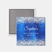 Silver Glitter Royal Blue Foil 50 & Fabulous マグネット (正面/裏面)