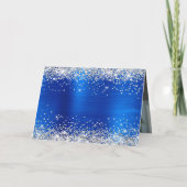 Silver Glitter Royal Blue Foil Family Photo カード (裏面)