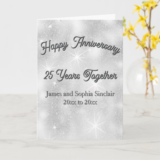 Silver Glitter Texture 25th Wedding Anniversary カード (黄色い花)