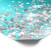 Silver Glitter Turqouise Blue Foil Bridal Shower ポスター (角)