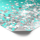 Silver Glitter Turqouise Foil Bridal Shower ポスター (角)