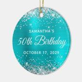 Silver Glitter Turquoise Foil 50th Birthday セラミックオーナメント (左)