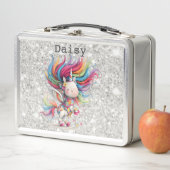 Silver Glitter Unicorn Child's Lunch Box メタルランチボックス (インサイチュ)