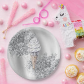 Silver Glitter Vanilla Ice Cream Cone Birthday ペーパープレート (パーティー)