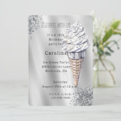 Silver Glitter Vanilla Ice Cream Cone Birthday 招待状 (スタンド正面)