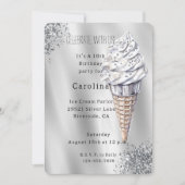 Silver Glitter Vanilla Ice Cream Cone Birthday 招待状 (正面)
