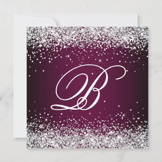 Silver Glitter Wine Dark Ombre 40th Birthday 招待状 (裏面)