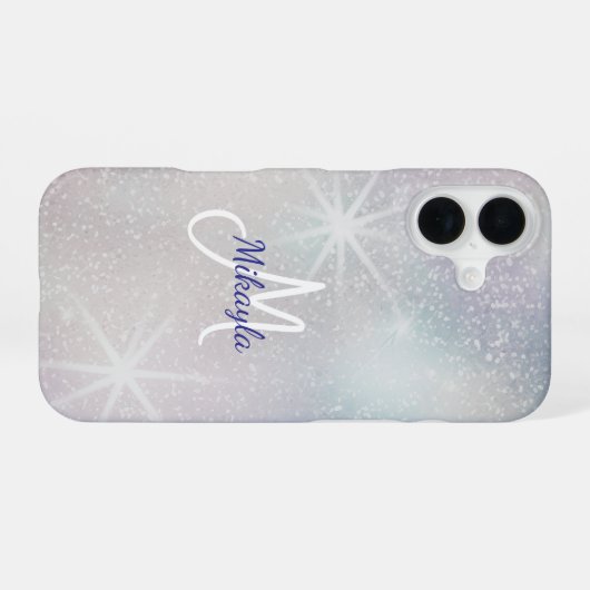 Silver Glitter with Stars iPhone 16ケース (裏面横)