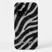 Silver Glitter Zebra Print Glam Personalized Name iPhoneケース (裏面)