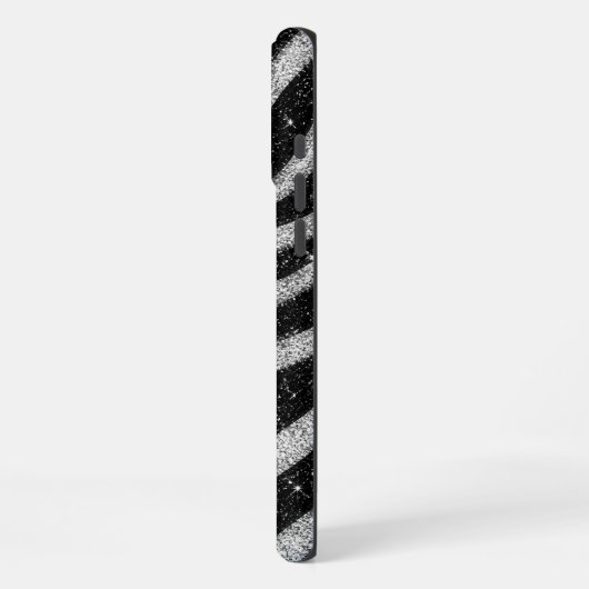 Silver Glitter Zebra Print Glam Personalized Name iPhoneケース (左側面)