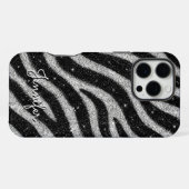 Silver Glitter Zebra Print Glam Personalized Name iPhoneケース (裏面横)