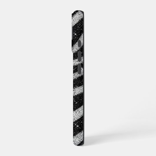 Silver Glitter Zebra Print Glam Personalized Name iPhone 16ケース (左側面)