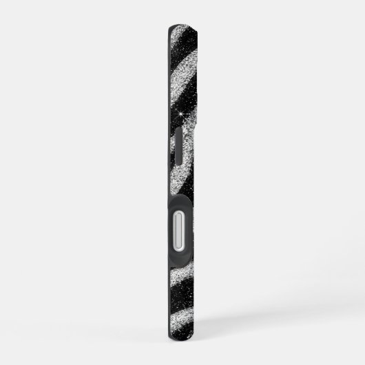 Silver Glitter Zebra Print Glam Personalized Name iPhone 16ケース (右側面)