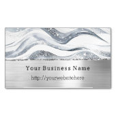 Silver Glitzy Waves Stripes Business name website マグネット名刺 (正面)