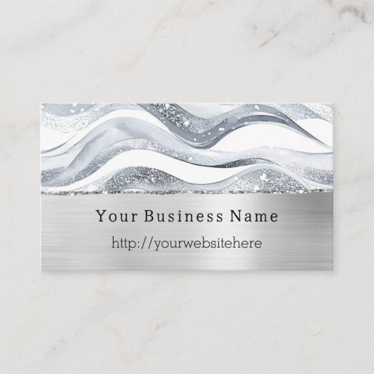 Silver Glitzy Waves Stripes Business name website 名刺 (正面)