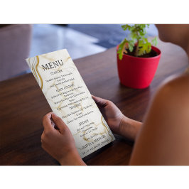 Silver & Gold Abstract Watercolor Wedding Menu  メニュー