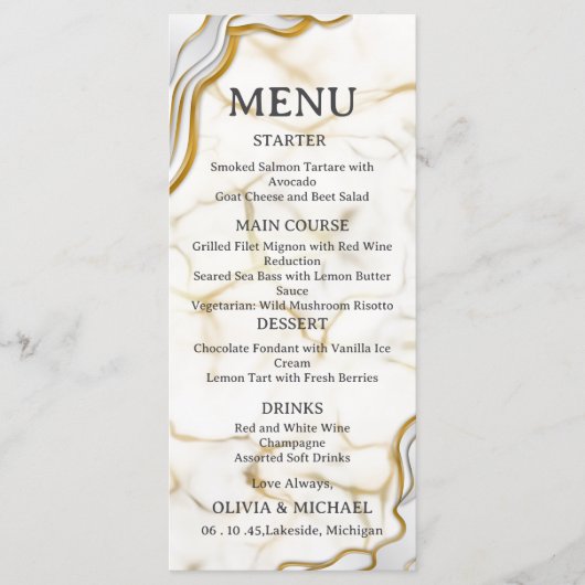 Silver & Gold Abstract Watercolor Wedding Menu  メニュー (正面)