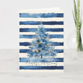 Silver Gold Blue Stripes Christmas Tree   カード (正面)
