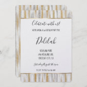 Silver Gold Glam Stripes Birthday 招待状 (正面/裏面)