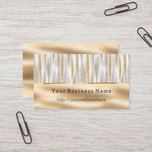 Silver Gold Glitzy Stripes Business name website 名刺 (正面/裏面インサイチュ)