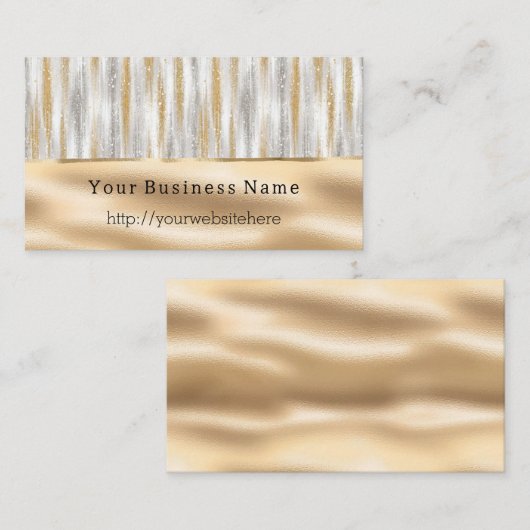 Silver Gold Glitzy Stripes Business name website 名刺 (正面/裏面)