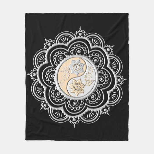 Silver & Gold Mandala フリースブランケット (正面)