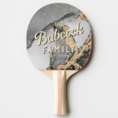 Silver & Gold Marble Stone Retro Family Name &Year 卓球ラケット (裏面)