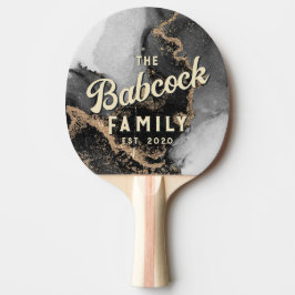 Silver & Gold Marble Stone Retro Family Name &Year 卓球ラケット