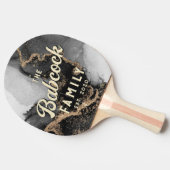 Silver & Gold Marble Stone Retro Family Name &Year 卓球ラケット (横)