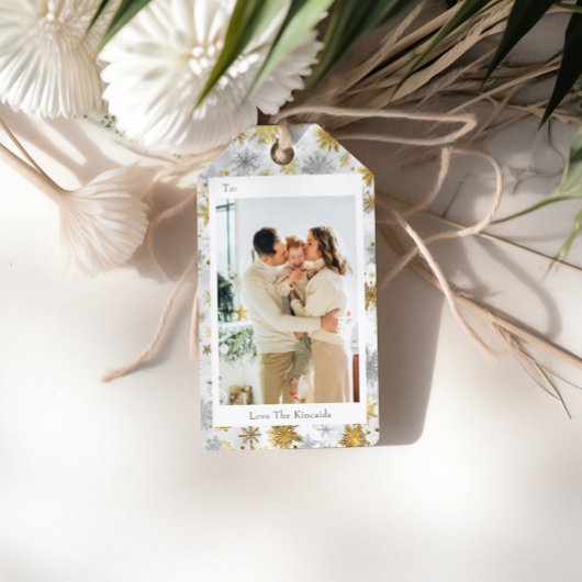 Silver & Gold Snowflake Photo Holiday Gift Tag ギフトタグ